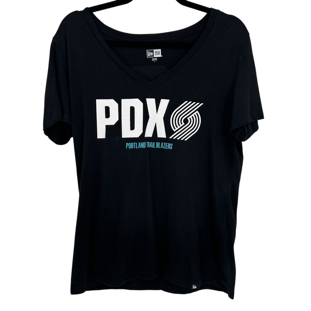 New Era Portland Trail Blazers PDX Rip City V-Neck T-Shirt Black Women's Large